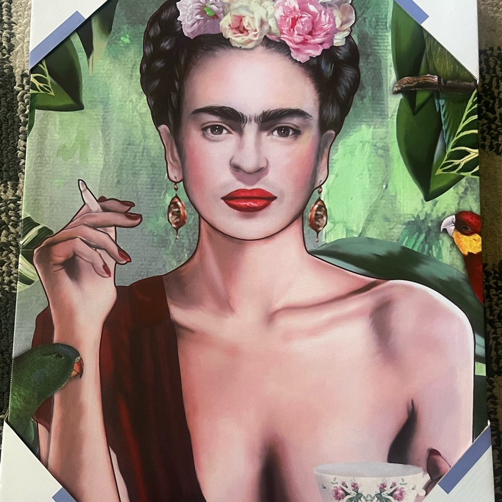 Frida Kahlo Art Print with Floral Accents 2piece set